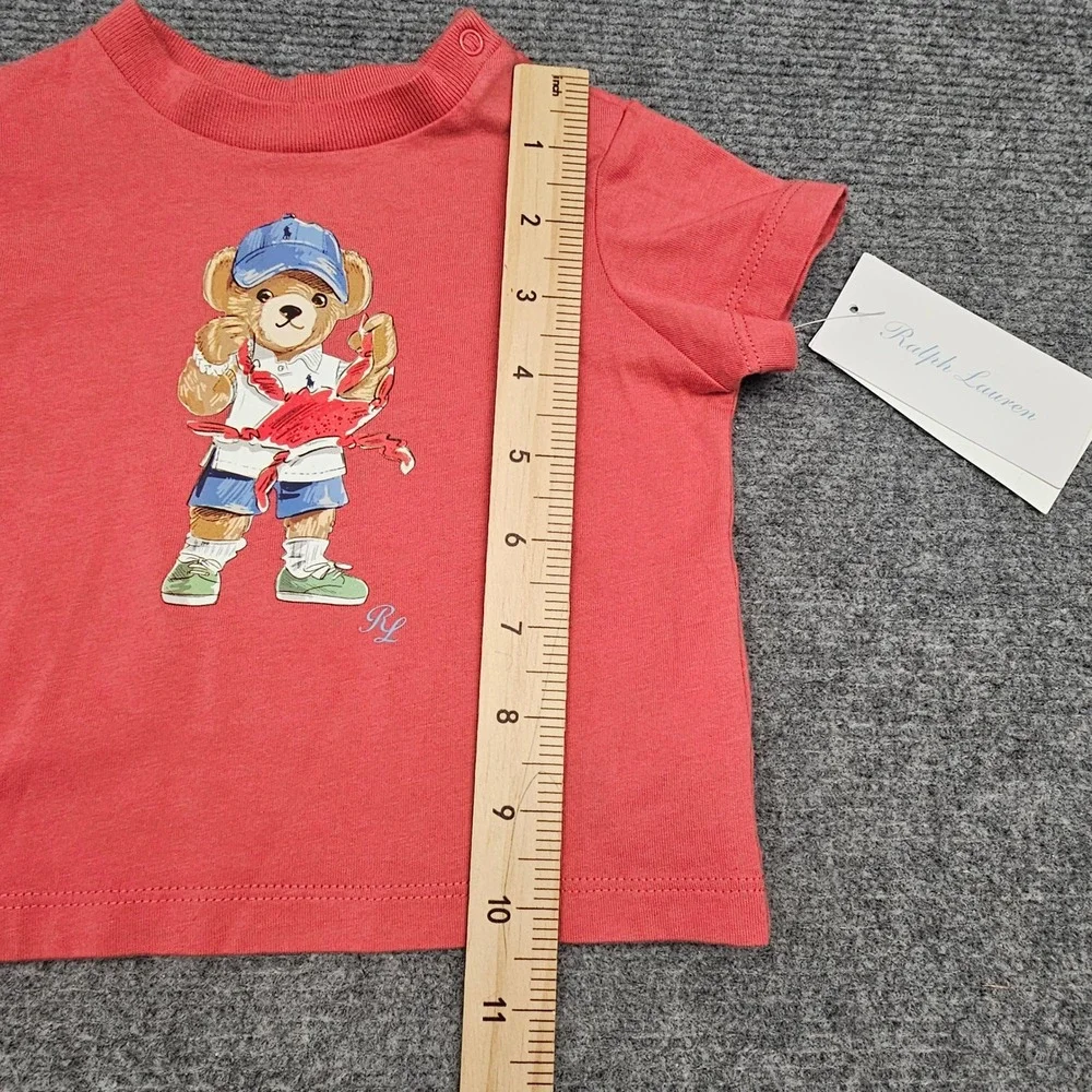 Ralph Lauren Polo Bear T-Shirt Baby 3M Red Lobster Graphic Cotton Tee NWT